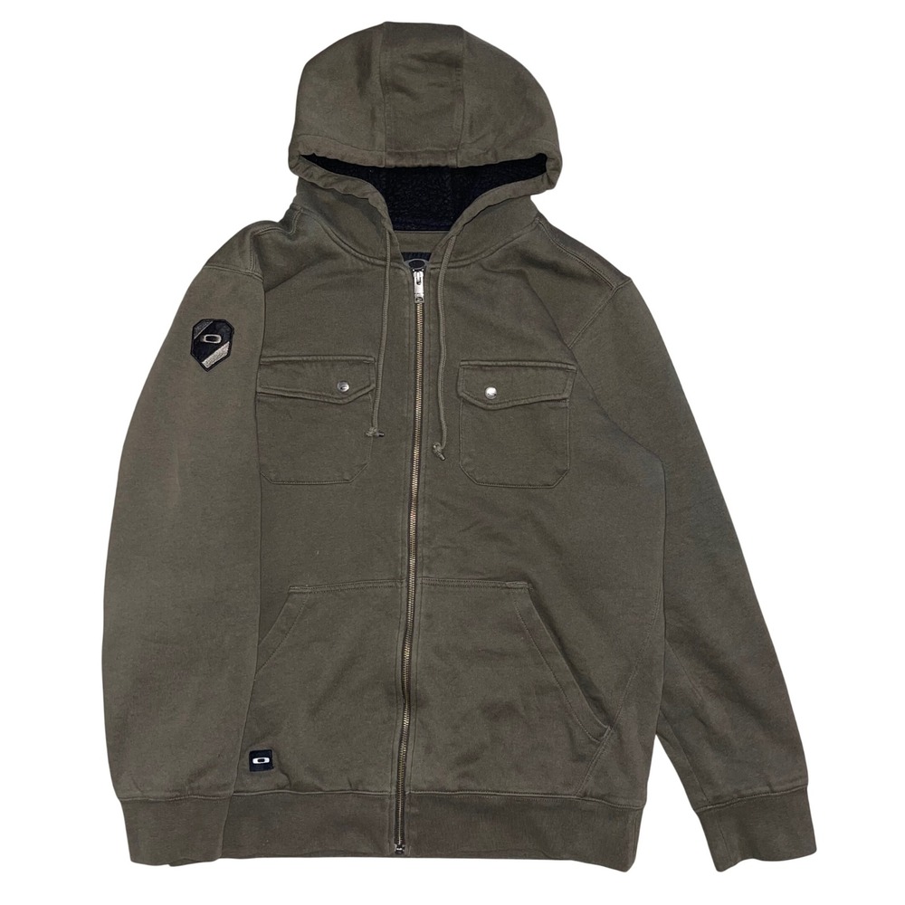 Oakley Mens Full Zip Sherpa Lined Hoodie Olive Green Utility Jacket‎ Size Medium